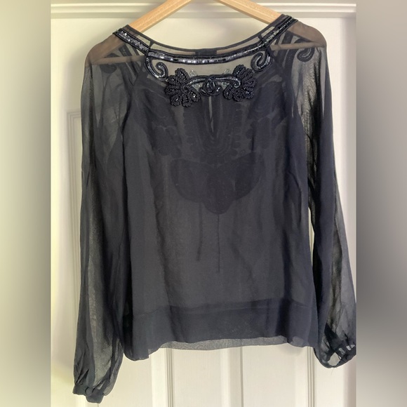 Club Monaco silk chiffon embroidered sequinned blouse, size XS - Picture 12 of 13